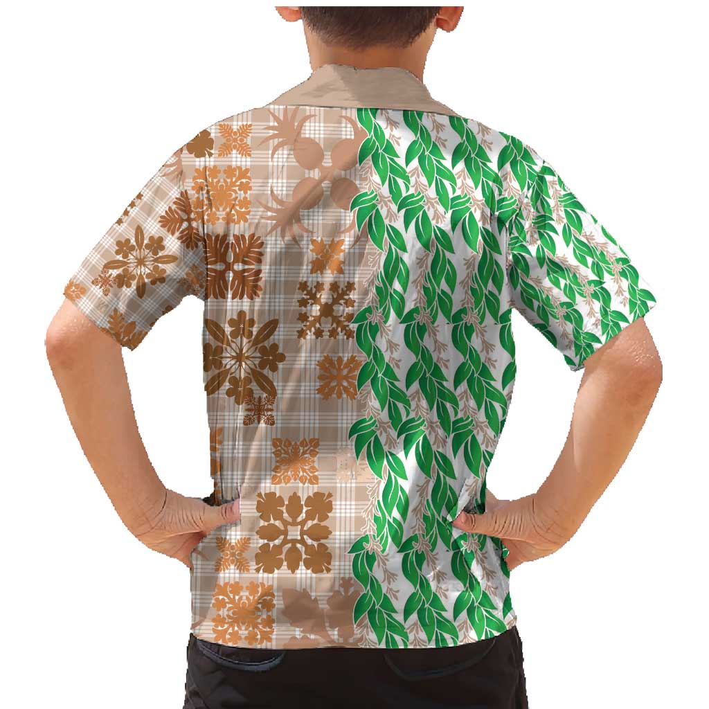 Aloha Hawaii Palaka Tuberose Lei Family Matching Mermaid Dress and Hawaiian Shirt Hawaiian Quilt Seamless Style - Polynesian Pride