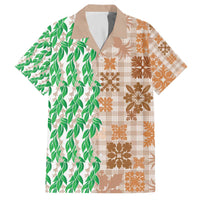 Aloha Hawaii Palaka Tuberose Lei Family Matching Off The Shoulder Long Sleeve Dress and Hawaiian Shirt Hawaiian Quilt Seamless Style - Polynesian Pride