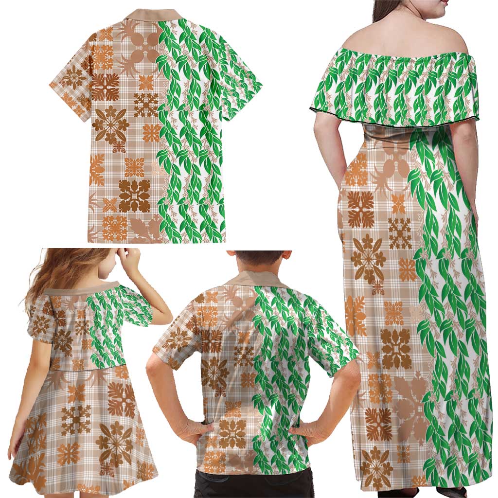 Aloha Hawaii Palaka Tuberose Lei Family Matching Off Shoulder Maxi Dress and Hawaiian Shirt Hawaiian Quilt Seamless Style - Polynesian Pride