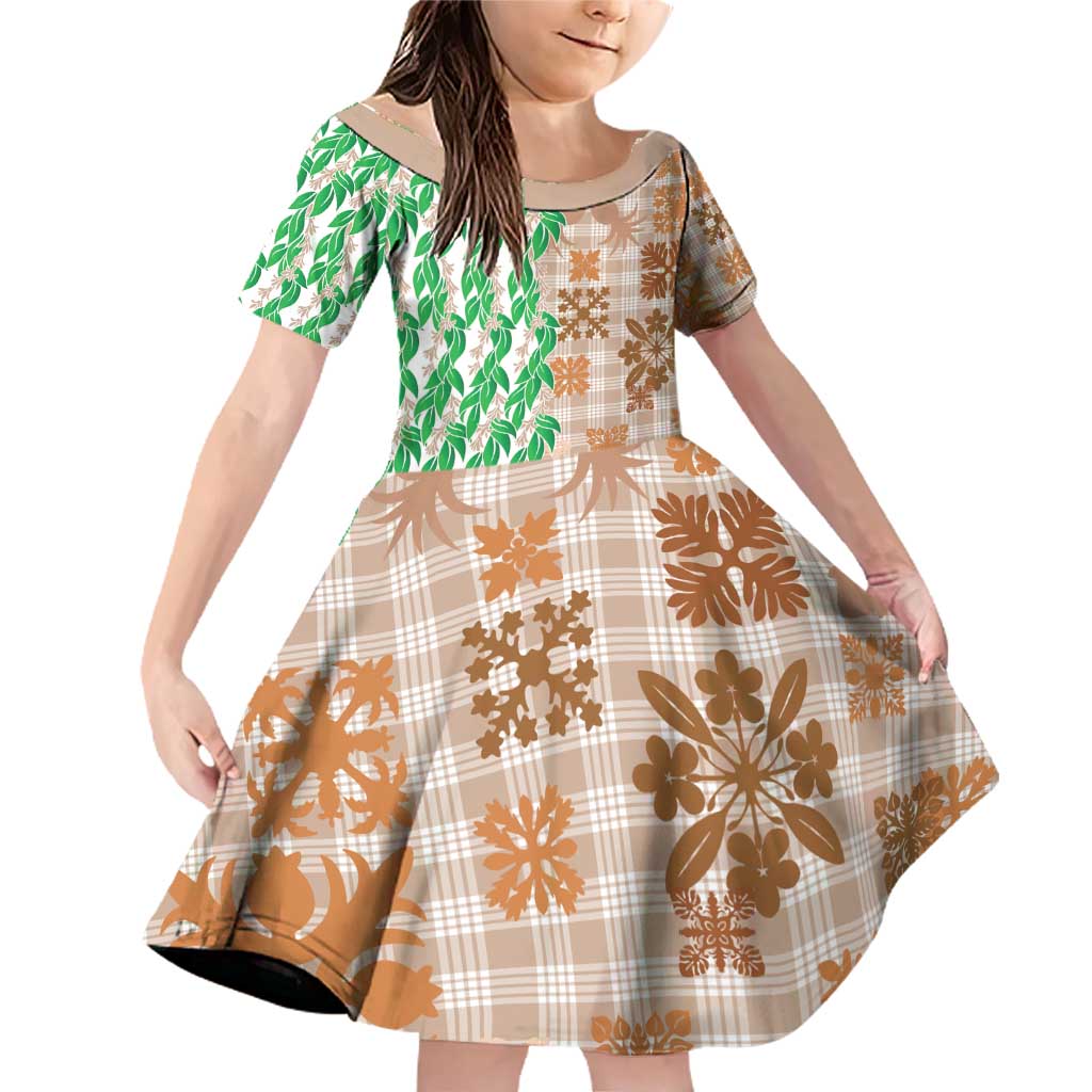 Aloha Hawaii Palaka Tuberose Lei Family Matching Off Shoulder Short Dress and Hawaiian Shirt Hawaiian Quilt Seamless Style - Polynesian Pride