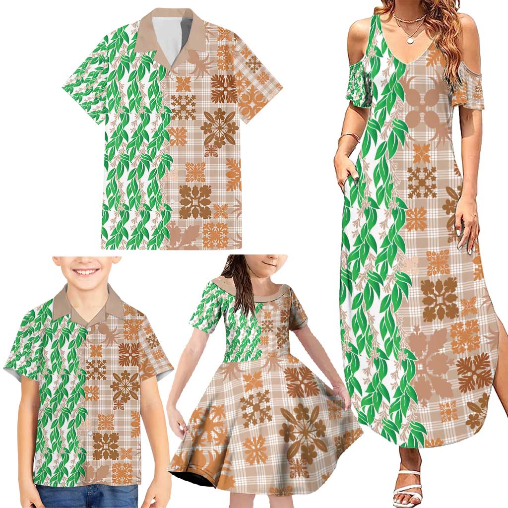Aloha Hawaii Palaka Tuberose Lei Family Matching Summer Maxi Dress and Hawaiian Shirt Hawaiian Quilt Seamless Style - Polynesian Pride