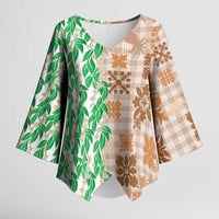 Aloha Hawaii Palaka Tuberose Lei Kimono Sleeve Blouse Hawaiian Quilt Seamless Style - Polynesian Pride