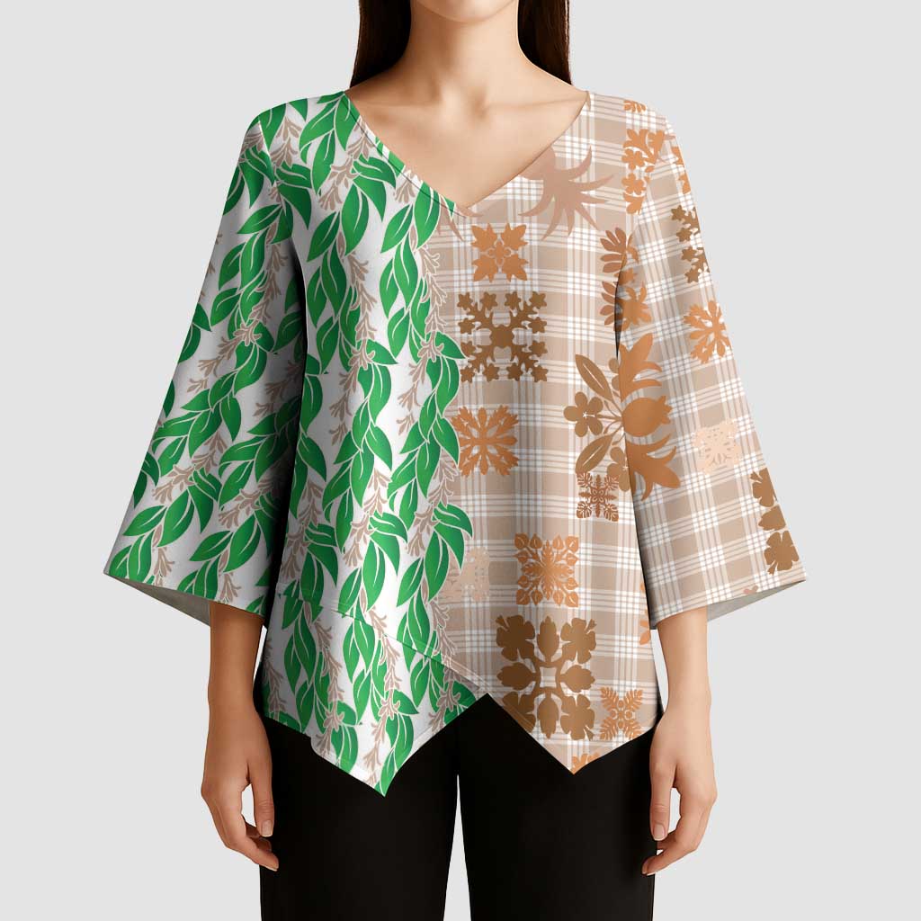 Aloha Hawaii Palaka Tuberose Lei Kimono Sleeve Blouse Hawaiian Quilt Seamless Style - Polynesian Pride
