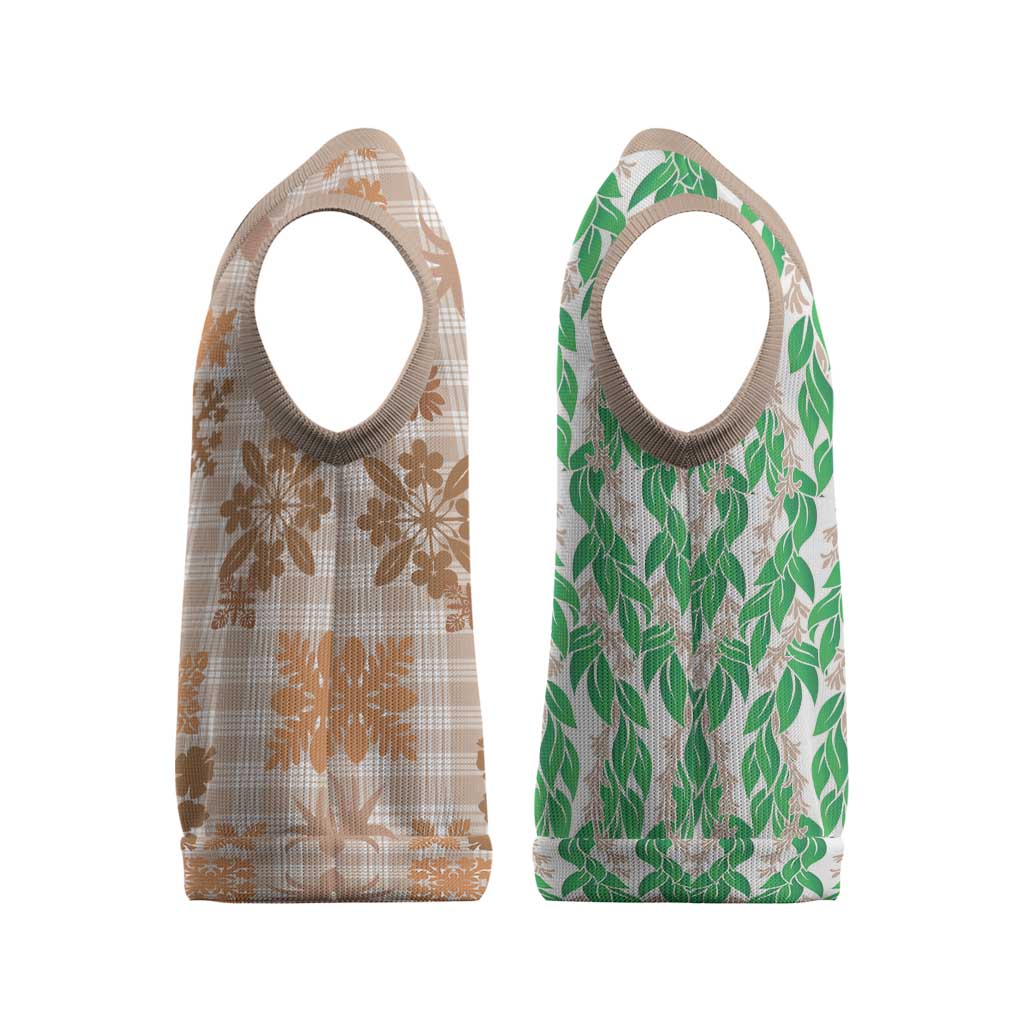 Aloha Hawaii Palaka Tuberose Lei Christmas Knitted V-Neck Vest Hawaiian Quilt Seamless Style - Polynesian Pride