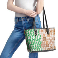 Aloha Hawaii Palaka Tuberose Lei Leather Tote Bag Hawaiian Quilt Seamless Style - Polynesian Pride