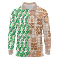 Aloha Hawaii Palaka Tuberose Lei Long Sleeve Polo Shirt Hawaiian Quilt Seamless Style - Polynesian Pride
