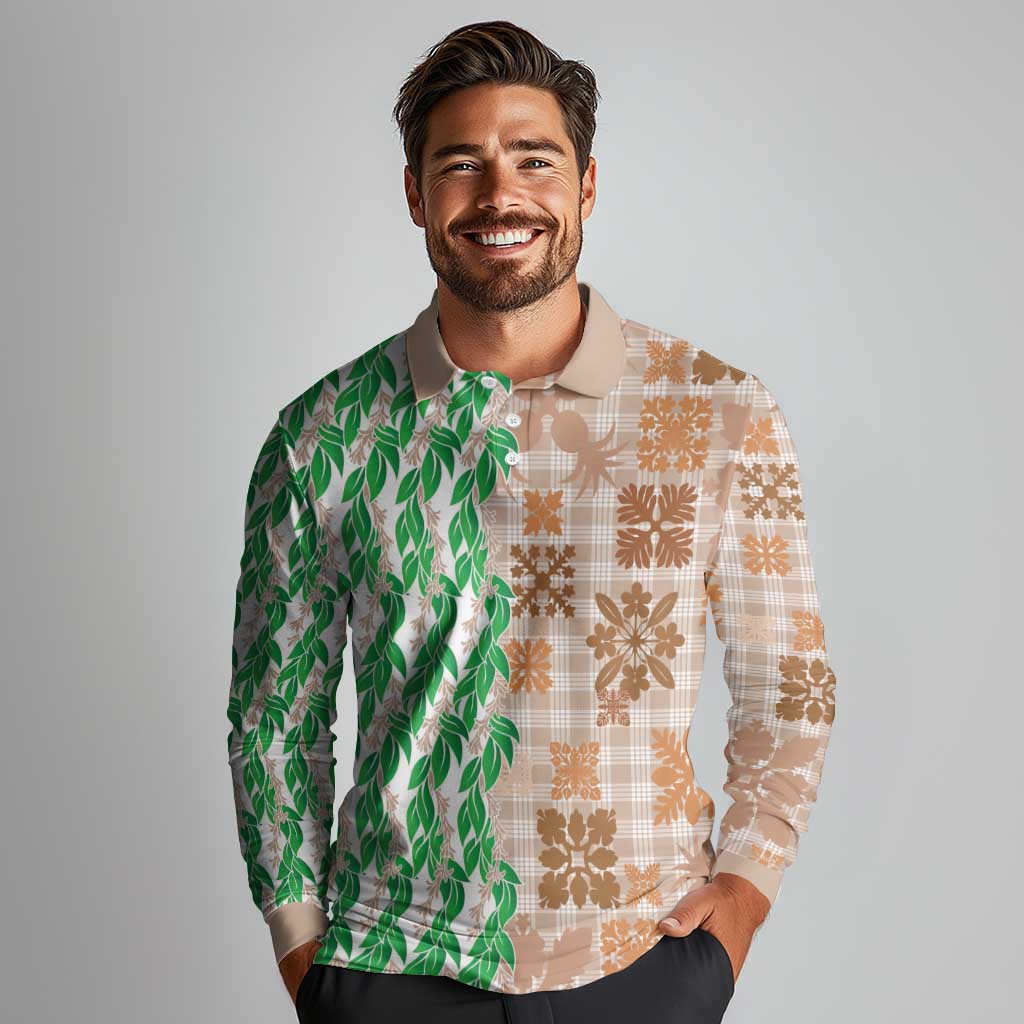 Aloha Hawaii Palaka Tuberose Lei Long Sleeve Polo Shirt Hawaiian Quilt Seamless Style - Polynesian Pride