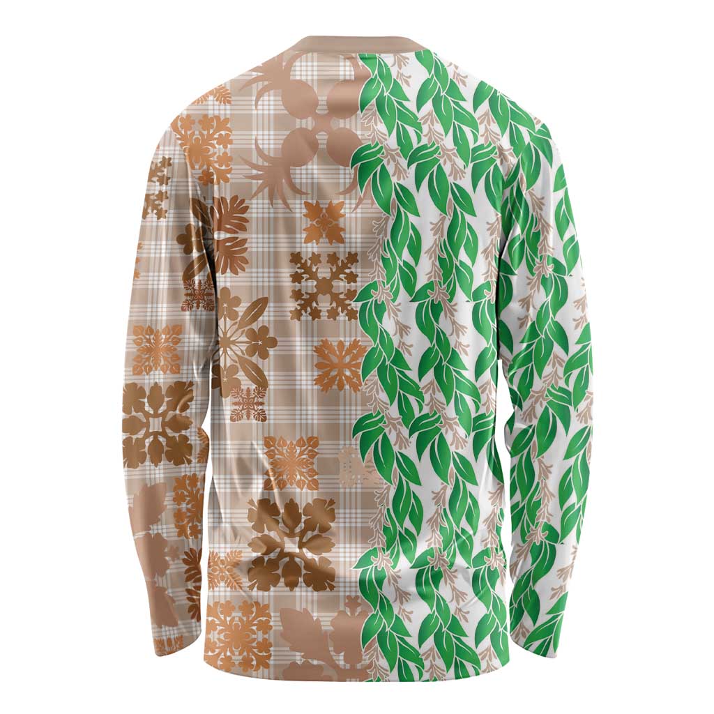 Aloha Hawaii Palaka Tuberose Lei Long Sleeve Shirt Hawaiian Quilt Seamless Style - Polynesian Pride
