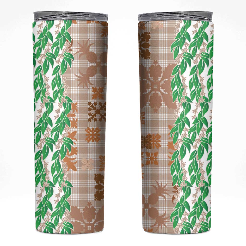Aloha Hawaii Palaka Tuberose Lei Skinny Tumbler Hawaiian Quilt Seamless Style - Polynesian Pride