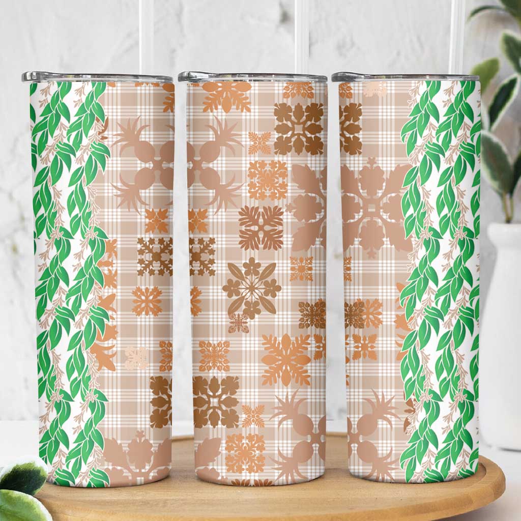 Aloha Hawaii Palaka Tuberose Lei Skinny Tumbler Hawaiian Quilt Seamless Style - Polynesian Pride