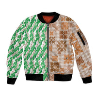 Aloha Hawaii Palaka Tuberose Lei Sleeve Zip Bomber Jacket Hawaiian Quilt Seamless Style - Polynesian Pride