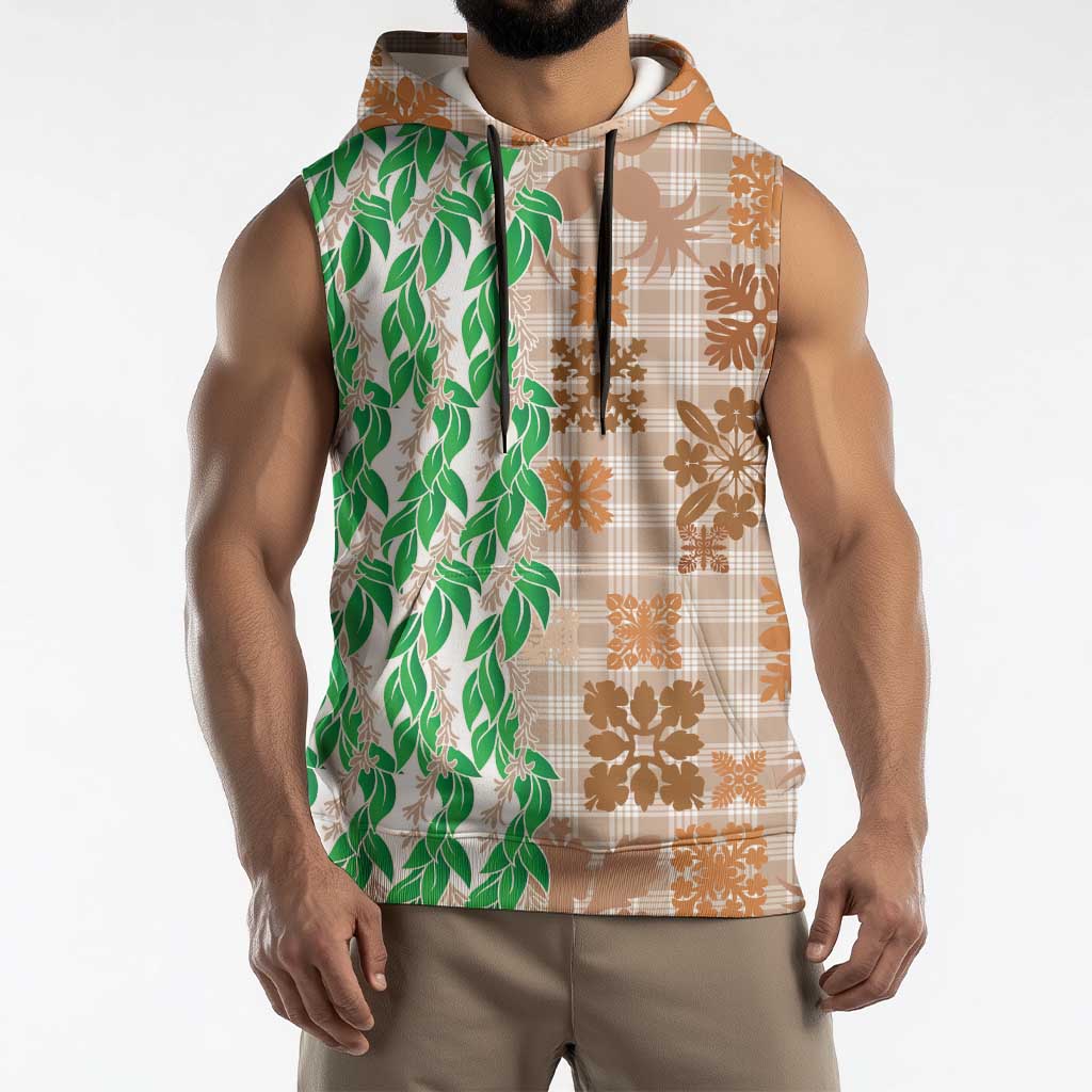 Aloha Hawaii Palaka Tuberose Lei Sleeveless Hoodie Hawaiian Quilt Seamless Style - Polynesian Pride