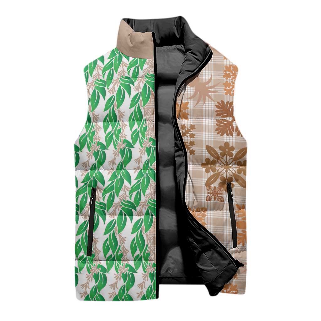 Aloha Hawaii Palaka Tuberose Lei Sleeveless Puffer Jacket Hawaiian Quilt Seamless Style - Polynesian Pride