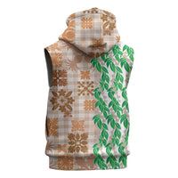 Aloha Hawaii Palaka Tuberose Lei Sleeveless Zip Hoodie Hawaiian Quilt Seamless Style - Polynesian Pride