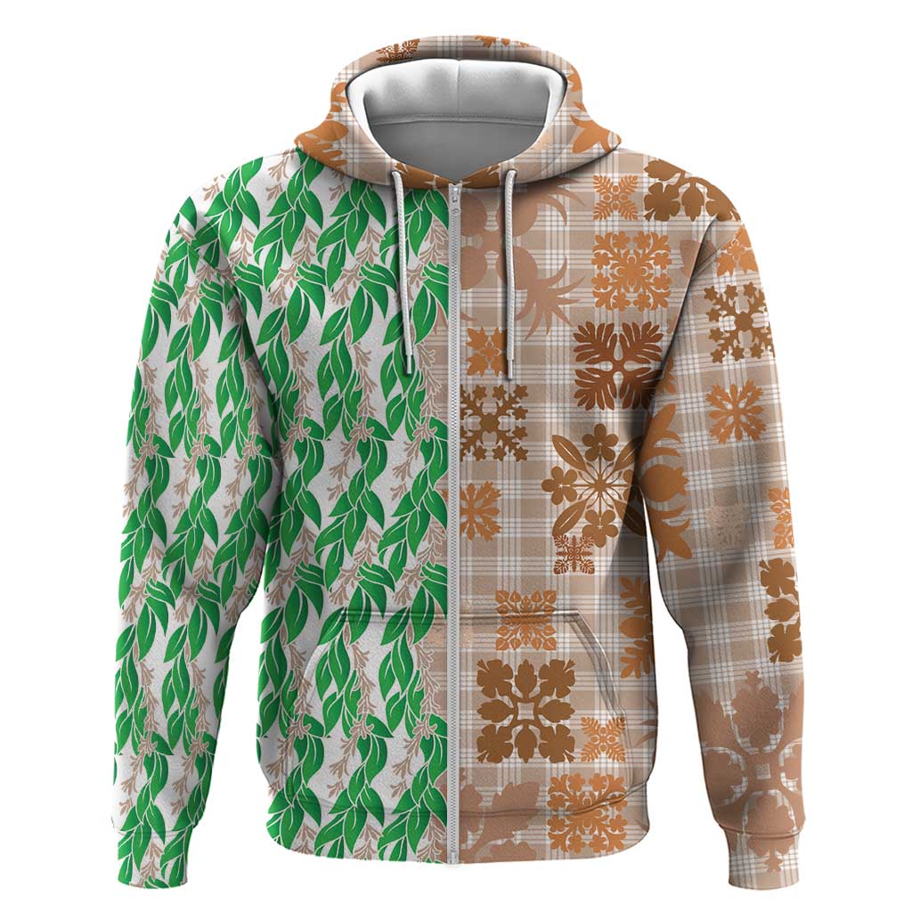 Aloha Hawaii Palaka Tuberose Lei Zip Hoodie Hawaiian Quilt Seamless Style - Polynesian Pride