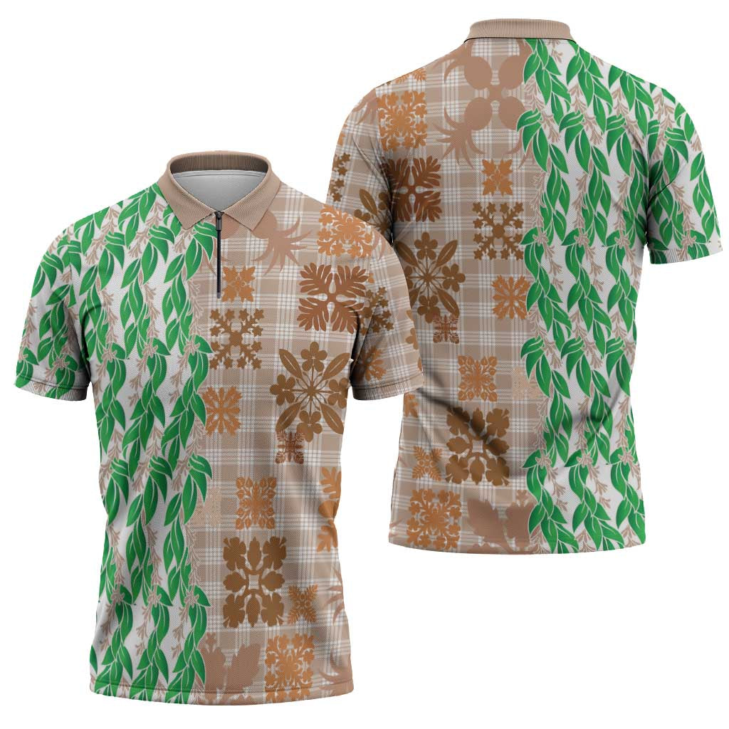 Aloha Hawaii Palaka Tuberose Lei Zipper Polo Shirt Hawaiian Quilt Seamless Style - Polynesian Pride