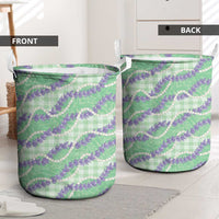 Pastel Green Hawaii Palaka Honohono Pikake Laundry Basket Hawaiian Orchid Lei Polynesian Pattern - Polynesian Pride