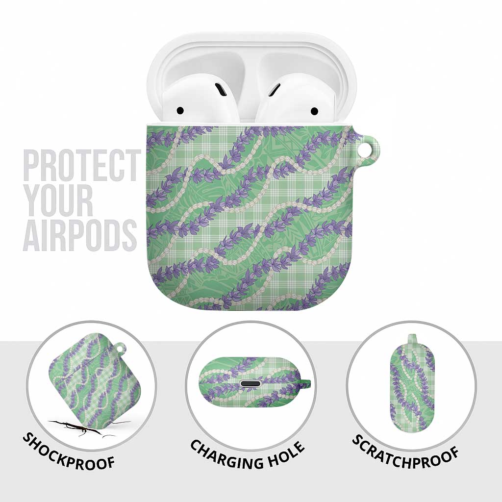 Pastel Green Hawaii Palaka Honohono Pikake AirPods Case Hawaiian Orchid Lei Polynesian Pattern - Polynesian Pride