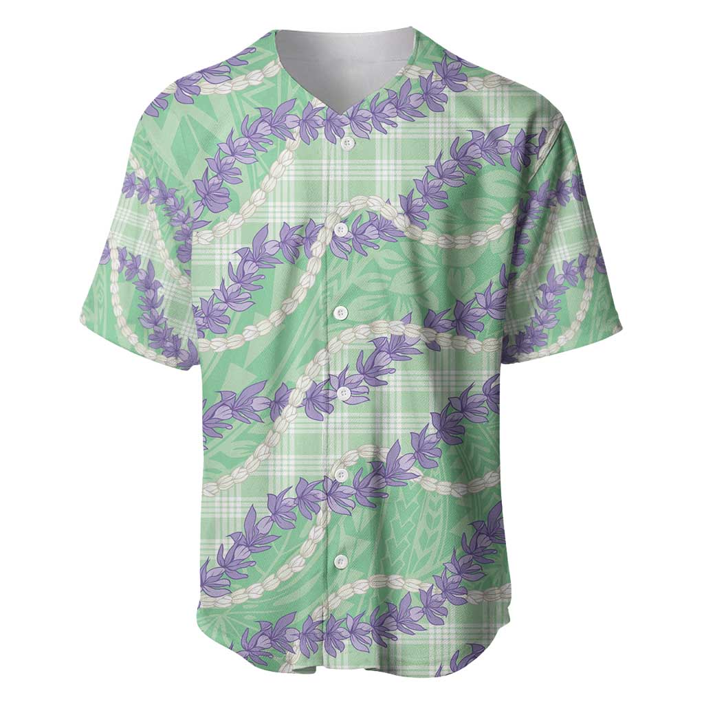 Pastel Green Hawaii Palaka Honohono Pikake Baseball Jersey Hawaiian Orchid Lei Polynesian Pattern - Polynesian Pride