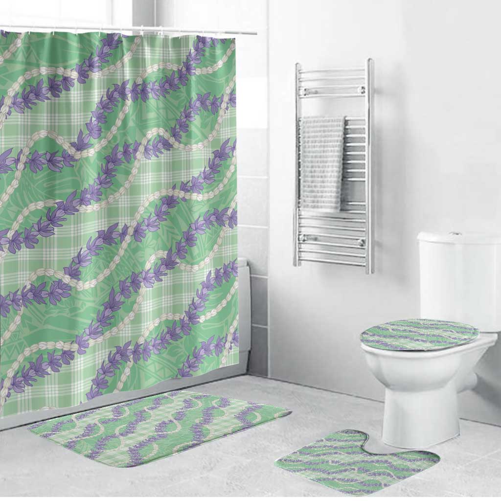 Pastel Green Hawaii Palaka Honohono Pikake Bathroom Set Hawaiian Orchid Lei Polynesian Pattern - Polynesian Pride
