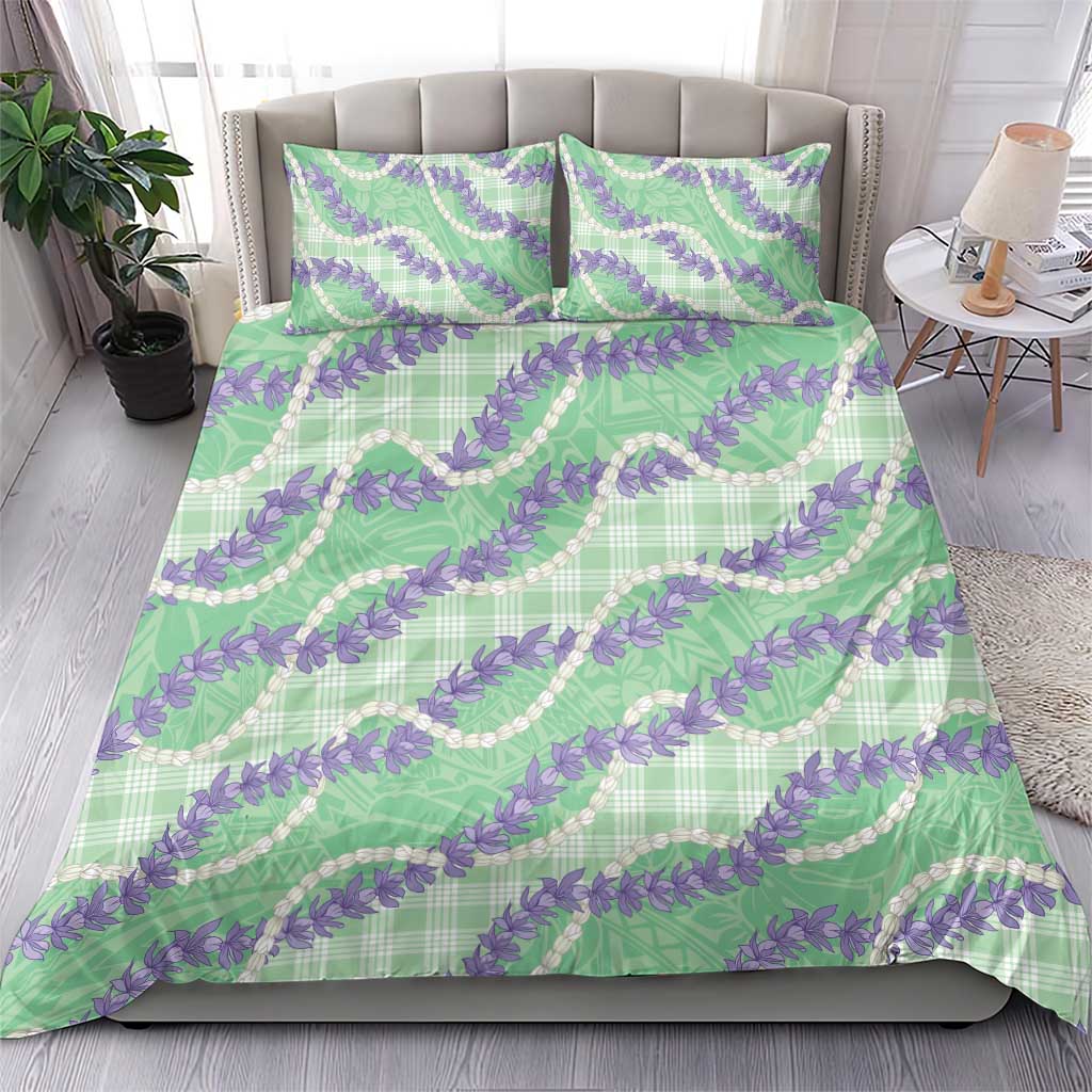 Pastel Green Hawaii Palaka Honohono Pikake Bedding Set Hawaiian Orchid Lei Polynesian Pattern - Polynesian Pride