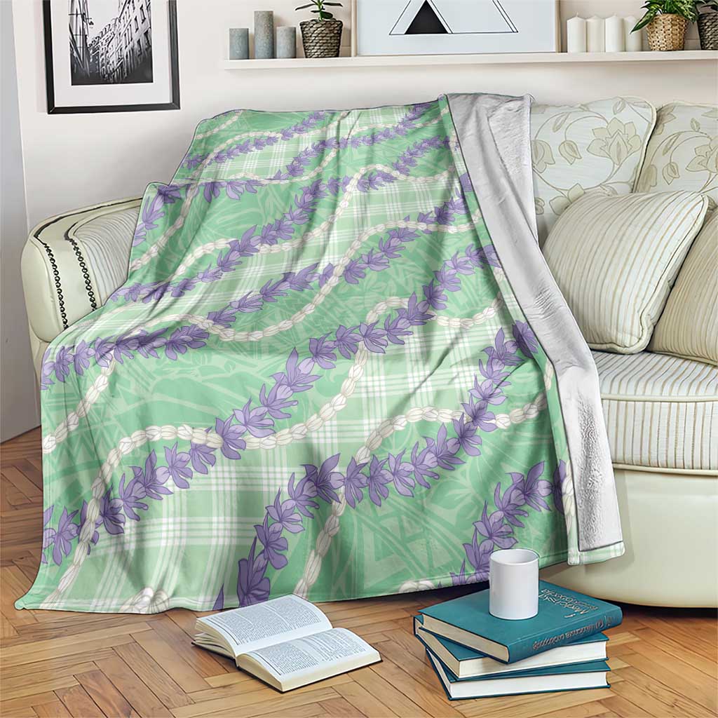 Pastel Green Hawaii Palaka Honohono Pikake Blanket Hawaiian Orchid Lei Polynesian Pattern - Polynesian Pride