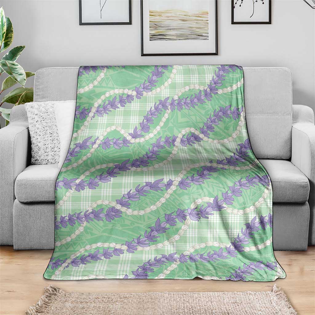 Pastel Green Hawaii Palaka Honohono Pikake Blanket Hawaiian Orchid Lei Polynesian Pattern - Polynesian Pride