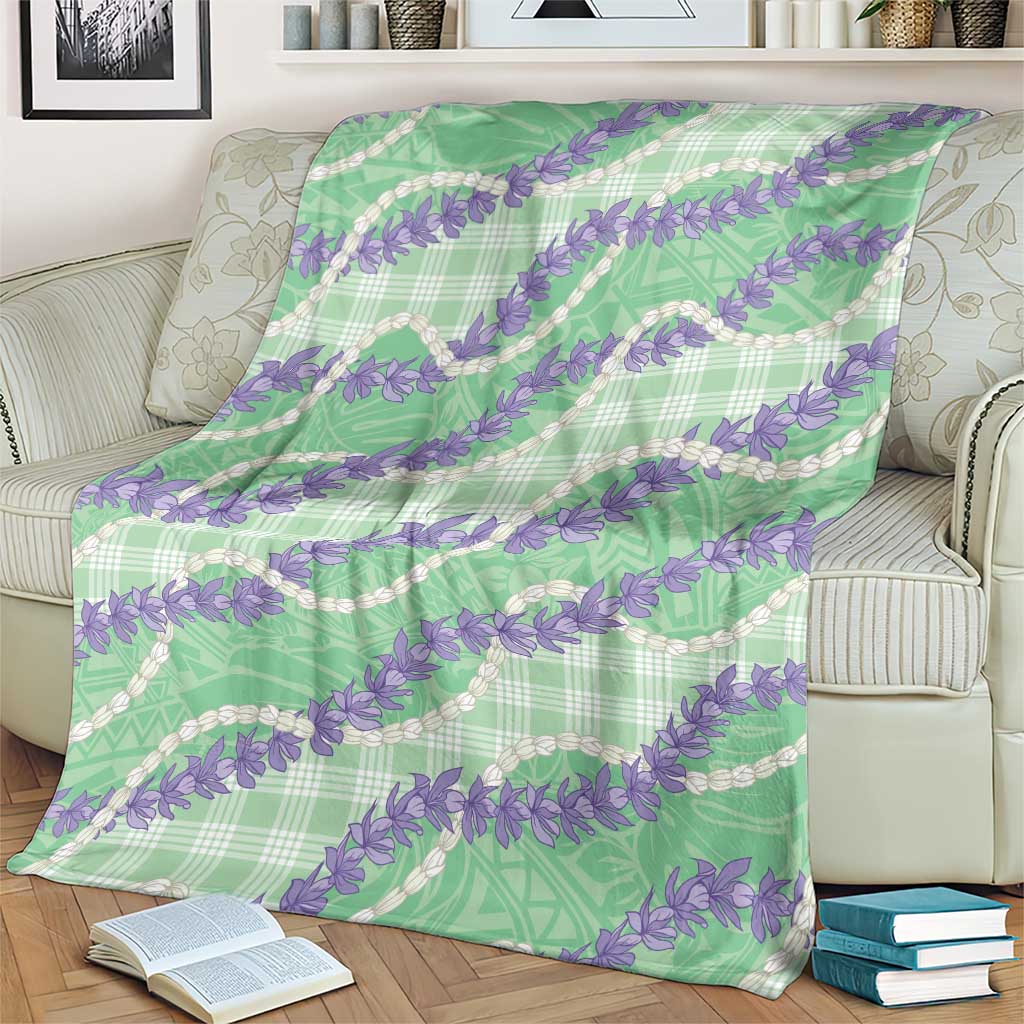 Pastel Green Hawaii Palaka Honohono Pikake Blanket Hawaiian Orchid Lei Polynesian Pattern - Polynesian Pride