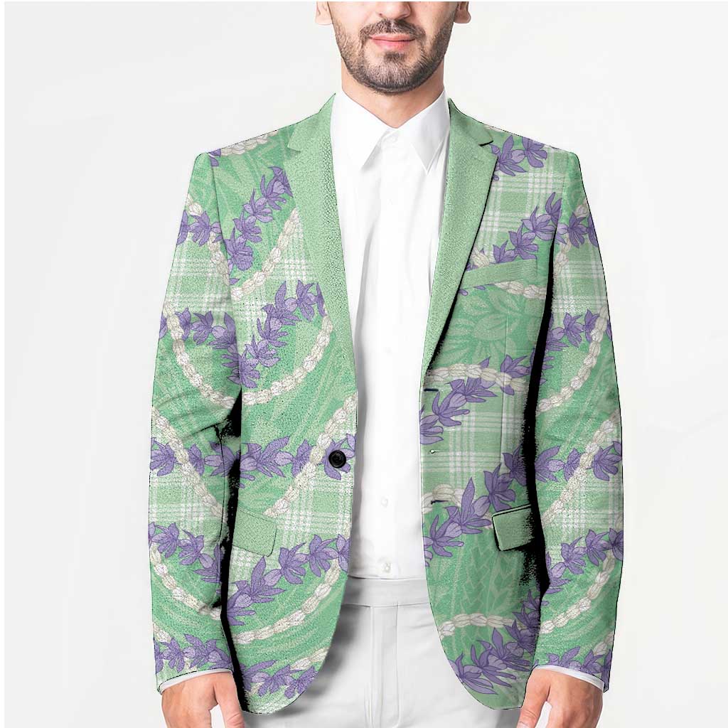 Pastel Green Hawaii Palaka Honohono Pikake Blazer Hawaiian Orchid Lei Polynesian Pattern - Polynesian Pride