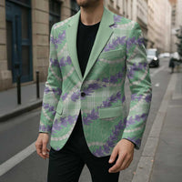 Pastel Green Hawaii Palaka Honohono Pikake Blazer Hawaiian Orchid Lei Polynesian Pattern - Polynesian Pride
