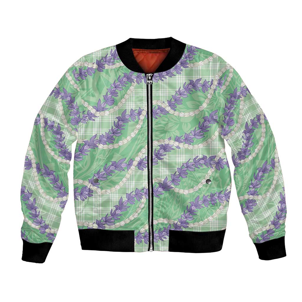 Pastel Green Hawaii Palaka Honohono Pikake Bomber Jacket Hawaiian Orchid Lei Polynesian Pattern LT14 Unisex Pastel Green - Polynesian Pride