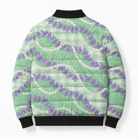 Pastel Green Hawaii Palaka Honohono Pikake Bomber Puffer Jacket Hawaiian Orchid Lei Polynesian Pattern - Polynesian Pride
