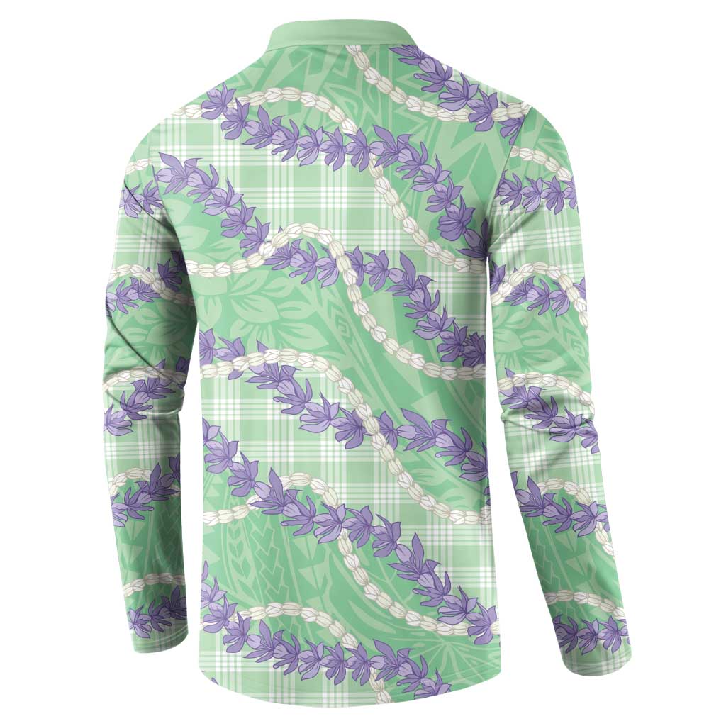Pastel Green Hawaii Palaka Honohono Pikake Button Sweatshirt Hawaiian Orchid Lei Polynesian Pattern - Polynesian Pride