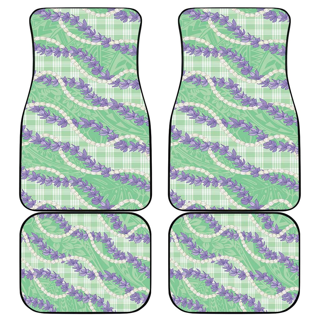 Pastel Green Hawaii Palaka Honohono Pikake Car Mats Hawaiian Orchid Lei Polynesian Pattern - Polynesian Pride