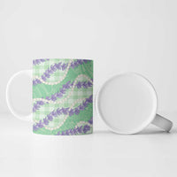 Pastel Green Hawaii Palaka Honohono Pikake Ceramic Mug Hawaiian Orchid Lei Polynesian Pattern - Polynesian Pride