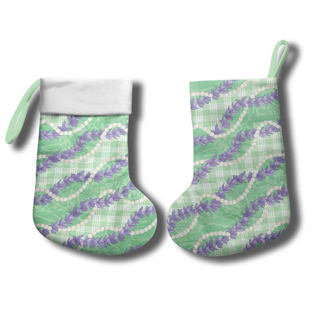 Pastel Green Hawaii Palaka Honohono Pikake Christmas Stocking Hawaiian Orchid Lei Polynesian Pattern - Polynesian Pride