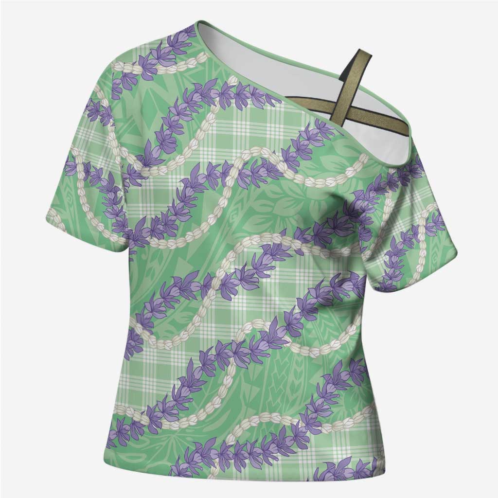 Pastel Green Hawaii Palaka Honohono Pikake Cross Shoulder Shirt Hawaiian Orchid Lei Polynesian Pattern - Polynesian Pride