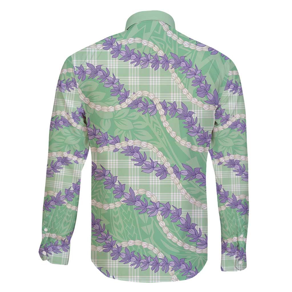 Pastel Green Hawaii Palaka Honohono Pikake Family Matching Long Sleeve Bodycon Dress and Hawaiian Shirt Hawaiian Orchid Lei Polynesian Pattern - Polynesian Pride