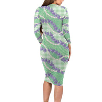 Pastel Green Hawaii Palaka Honohono Pikake Family Matching Long Sleeve Bodycon Dress and Hawaiian Shirt Hawaiian Orchid Lei Polynesian Pattern - Polynesian Pride