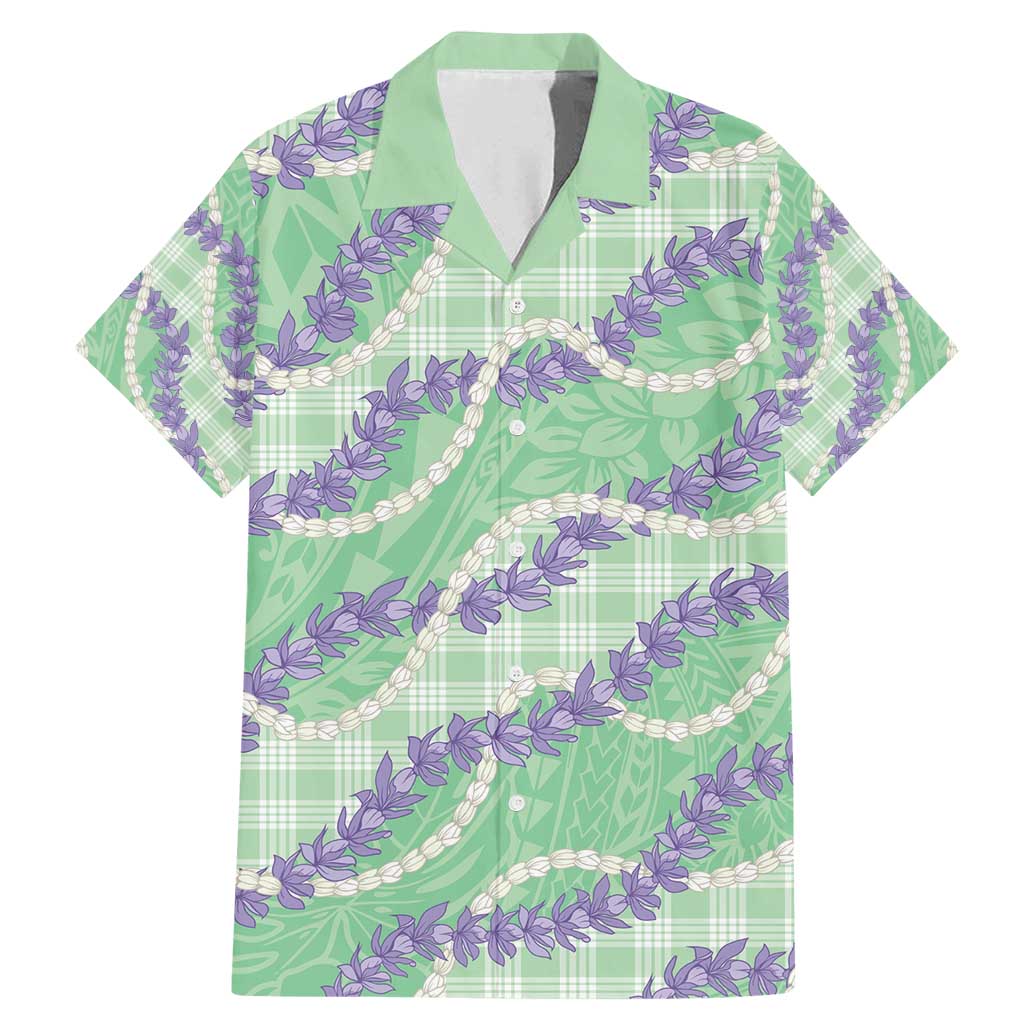 Pastel Green Hawaii Palaka Honohono Pikake Family Matching Mermaid Dress and Hawaiian Shirt Hawaiian Orchid Lei Polynesian Pattern - Polynesian Pride
