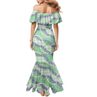 Pastel Green Hawaii Palaka Honohono Pikake Family Matching Mermaid Dress and Hawaiian Shirt Hawaiian Orchid Lei Polynesian Pattern - Polynesian Pride