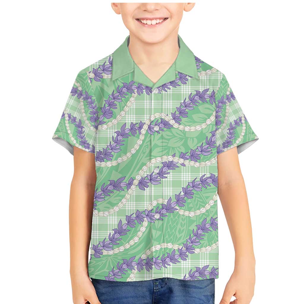 Pastel Green Hawaii Palaka Honohono Pikake Family Matching Mermaid Dress and Hawaiian Shirt Hawaiian Orchid Lei Polynesian Pattern - Polynesian Pride