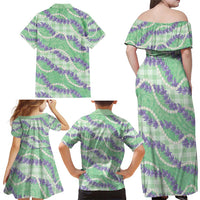 Pastel Green Hawaii Palaka Honohono Pikake Family Matching Off Shoulder Maxi Dress and Hawaiian Shirt Hawaiian Orchid Lei Polynesian Pattern - Polynesian Pride