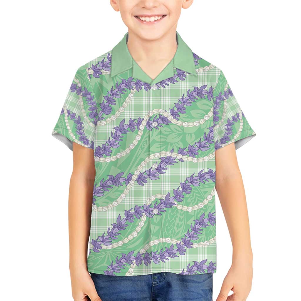 Pastel Green Hawaii Palaka Honohono Pikake Family Matching Off Shoulder Maxi Dress and Hawaiian Shirt Hawaiian Orchid Lei Polynesian Pattern - Polynesian Pride