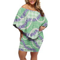 Pastel Green Hawaii Palaka Honohono Pikake Family Matching Off Shoulder Short Dress and Hawaiian Shirt Hawaiian Orchid Lei Polynesian Pattern - Polynesian Pride