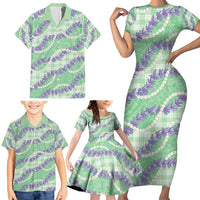 Pastel Green Hawaii Palaka Honohono Pikake Family Matching Short Sleeve Bodycon Dress and Hawaiian Shirt Hawaiian Orchid Lei Polynesian Pattern - Polynesian Pride