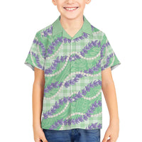 Pastel Green Hawaii Palaka Honohono Pikake Family Matching Short Sleeve Bodycon Dress and Hawaiian Shirt Hawaiian Orchid Lei Polynesian Pattern - Polynesian Pride