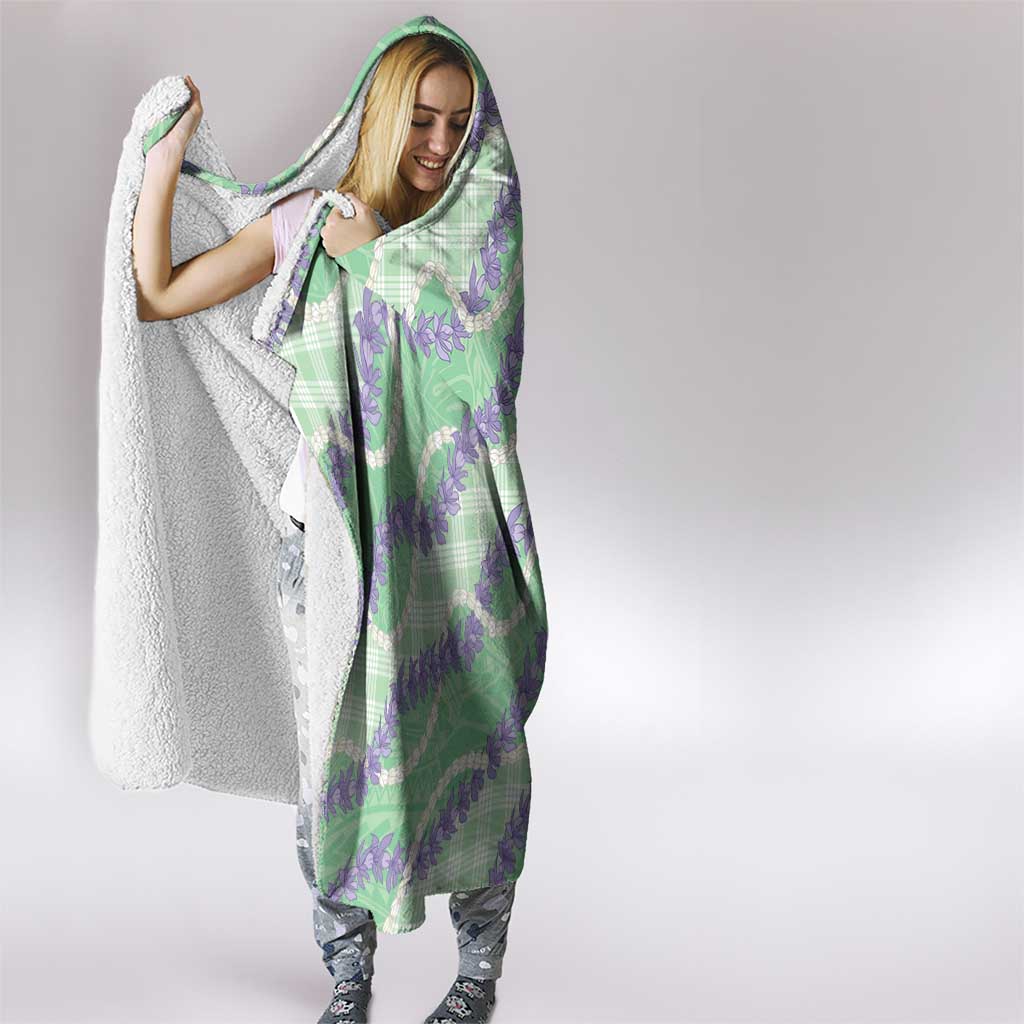 Pastel Green Hawaii Palaka Honohono Pikake Hooded Blanket Hawaiian Orchid Lei Polynesian Pattern - Polynesian Pride