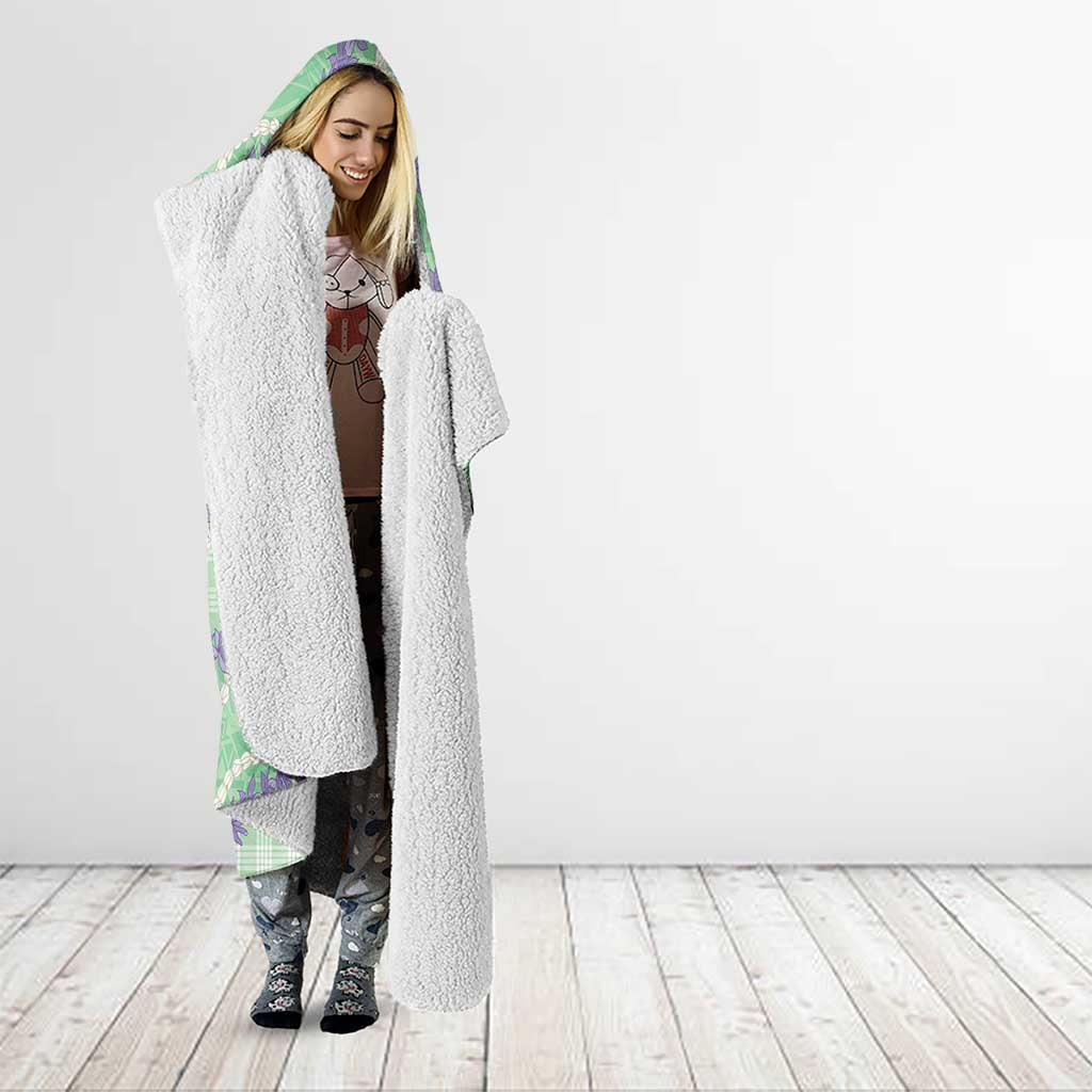 Pastel Green Hawaii Palaka Honohono Pikake Hooded Blanket Hawaiian Orchid Lei Polynesian Pattern - Polynesian Pride