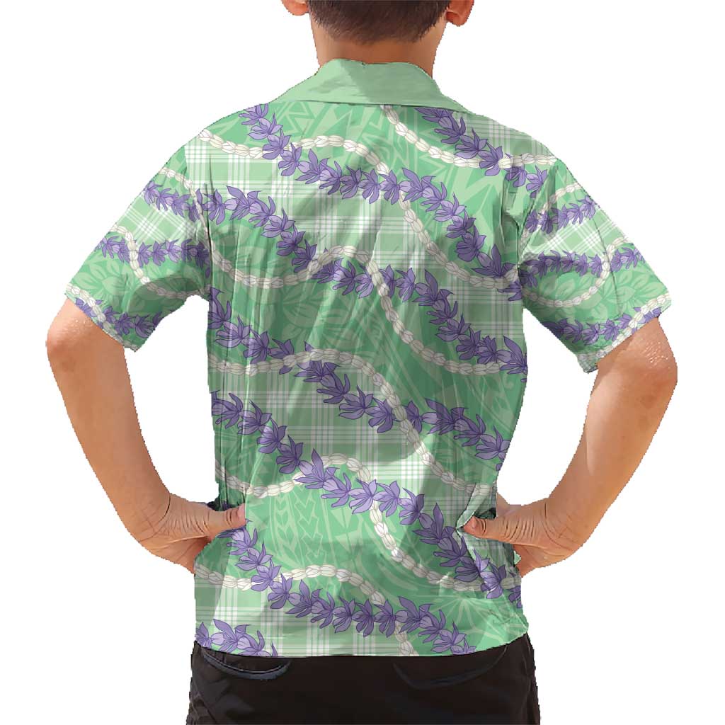 Pastel Green Hawaii Palaka Honohono Pikake Kid Hawaiian Shirt Hawaiian Orchid Lei Polynesian Pattern - Polynesian Pride